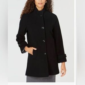 JONES NEW YORK  WOOL COAT SINGLE-BREASTED STAND-COLLAR  WOMEN BLACK COLOR SIZE 4